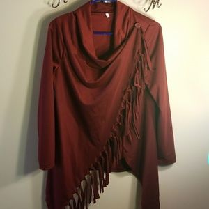 Single-button, fringe detailed cardigan